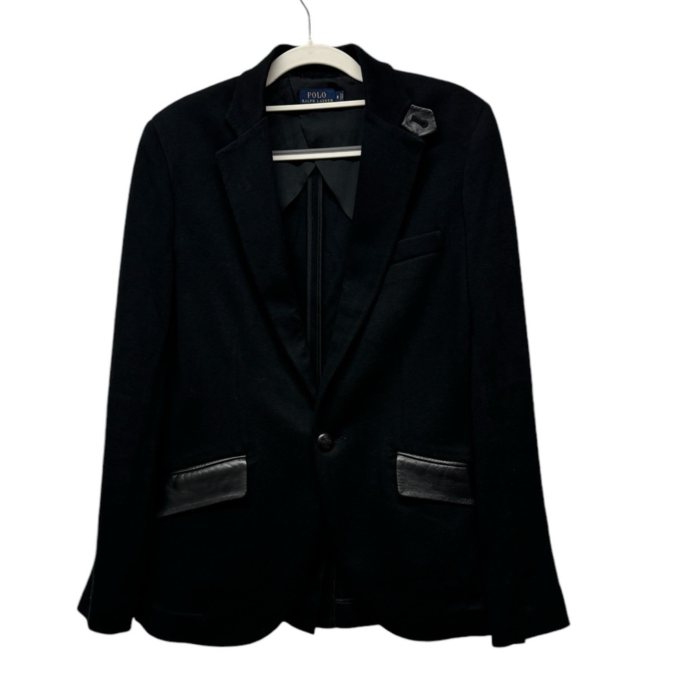 Polo Ralph Lauren Black Sweater Blazer with Leather Accents